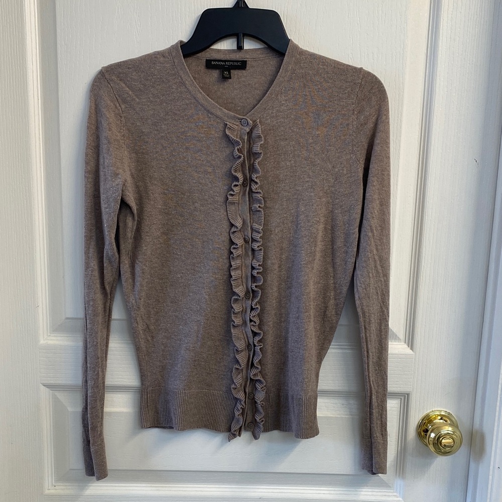 Banana Republic Taupe Ruffle Cardigan